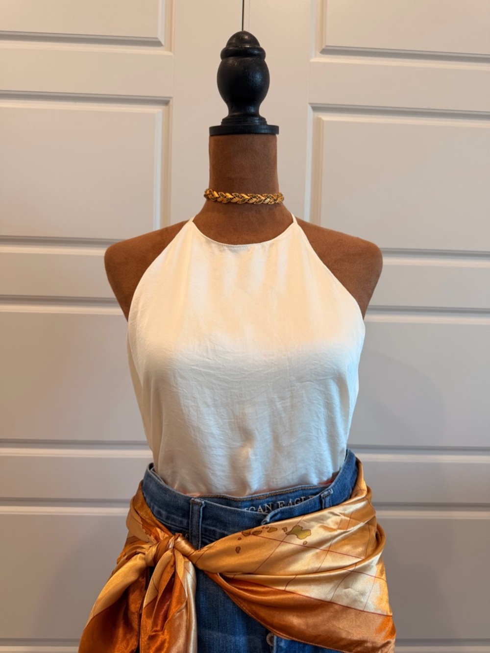 Abercrombie & Fitch Cream Halter Satin Bodysuit